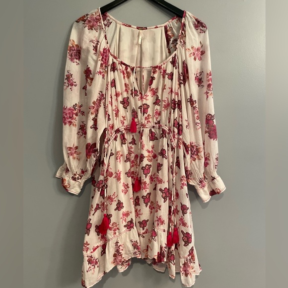 Free People Carmella Mini Floral Boho Cotton Dress Pink Florals - Picture 11 of 16